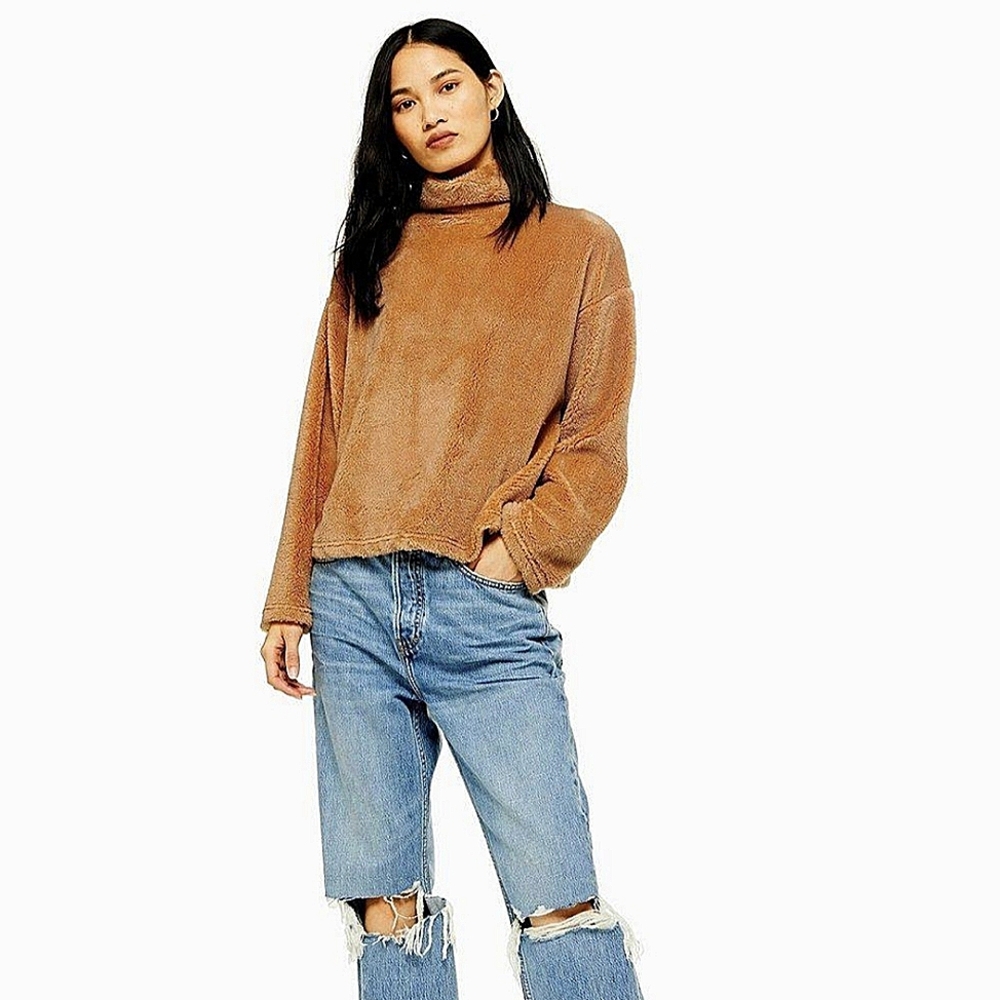 TopShop turtleneck tan teddy pullover long sleeve sweater size 6 NWT